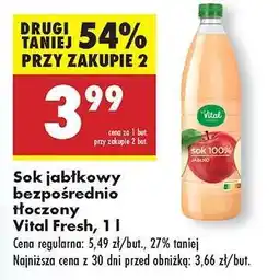 Biedronka Sok jabłkowy bezpośrednio tłoczony Vital Fresh, 1 l oferta