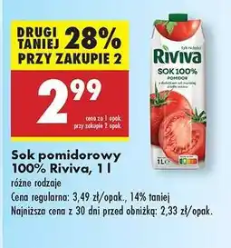 Biedronka Sok pomidorowy 100% Riviva, 1 l oferta