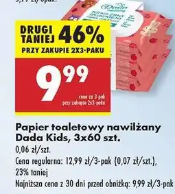 Biedronka Papier toaletowy nawilżany Dada Kids, 3x60 szt oferta