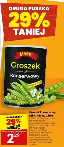 Twój Market Groszek konserwowy M&K, 400 g / 240 g oferta