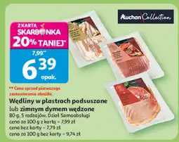 Auchan Wędliny w plastrach podsuszane lub zimnym dymem wędzone 80g Dział Samoobsługi oferta