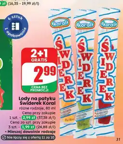 Dino Lody na patyku Świderki Koral różne rodzaje 80ml oferta