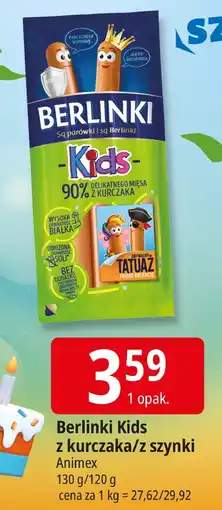 E.Leclerc Parówki Berlinki Kids z kurczaka/szynki Animex oferta