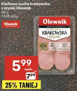 Delikatesy Centrum Kiełbasa sucha krakowska z szynki Olewnik 80g oferta