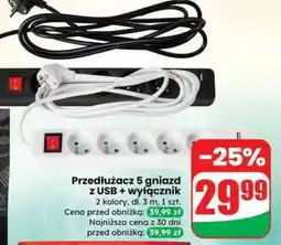 Dino Przedłużacz 5 gniazd z USB + wyłącznik oferta