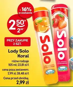 Żabka Lody Solo Koral różne rodzaje 105ml oferta