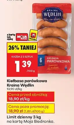 Biedronka Kiełbasa parówkowa Kraina Wędlin 100g oferta