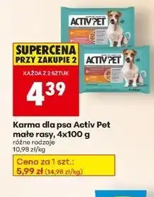 Biedronka Karma dla psa kawałki w sosie małe rasy 2x z kurczakiem i warzywami + wołowiną Activ Pet oferta
