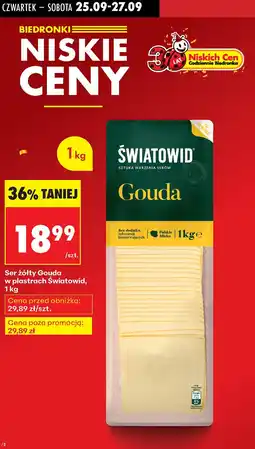 Biedronka Ser żółty Gouda w plastrach 1 kg Światowid oferta
