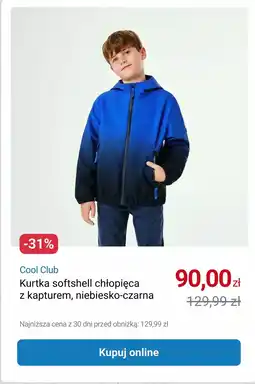 Smyk Cool Club Kurtka softshell chłopięca z kapturem, niebiesko-czarna oferta