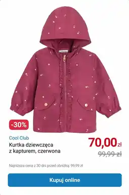 Smyk Cool Club Kurtka dziewczęca z kapturem, czerwona oferta