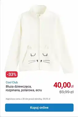 Smyk Cool Club Bluza dziewczęca, rozpinana, polarowa, ecru oferta