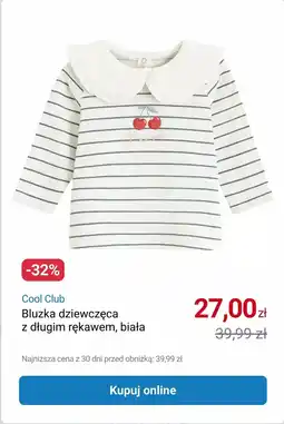 Smyk Cool Club Bluzka dziewczęca z długim rękawem, biała oferta