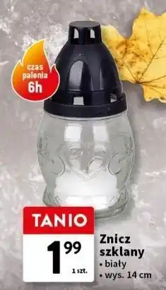 Intermarche Znicz szklany 14 cm 6 h biały oferta