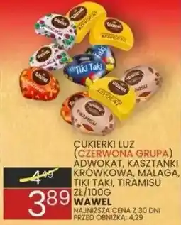 Wafelek Cukierki luz (czerwona grupa) adwokat, kasztanki, krówkowa, malaga, tiki taki, trufle WAWEL oferta
