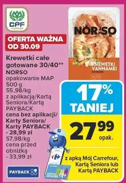 Carrefour Krewetki całe gotowane NORSO oferta