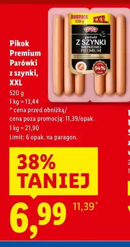 Lidl Parówki z szynki XXL 520g Pikok Premium oferta