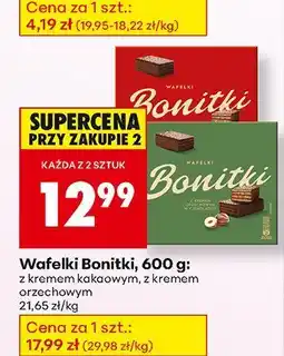 Biedronka Wafelki Bonitki z kremem kakaowym, z kremem orzechowym 600g oferta