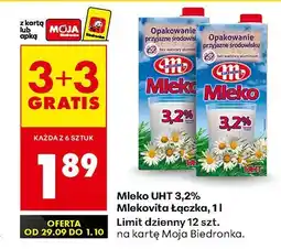 Biedronka Mleko UHT 3,2% Mlekovita Łączka 3+3 GRATIS oferta