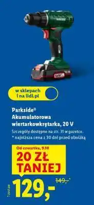 Lidl Parkside Akumulatorowa wiertarkowkrętarka 20 V oferta