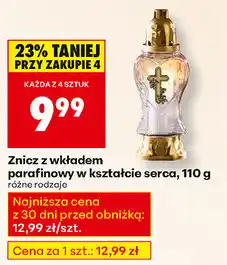 Biedronka Znicz z wkładem parafinowym w kształcie serca oferta