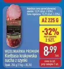 ALDI Kiełbasa krakowska z szynki sucha Wędliniarnia Premium oferta