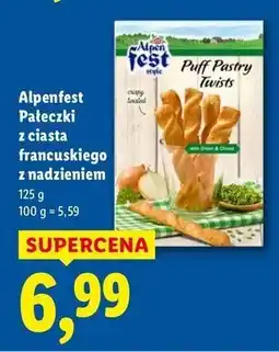 Lidl Pałeczki z ciasta francuskiego cebulowo oliwkowe Alpen Fest oferta