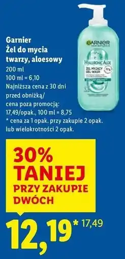 Lidl Żel do mycia twarzy Garnier Hyaluronic Aloe Gel oferta