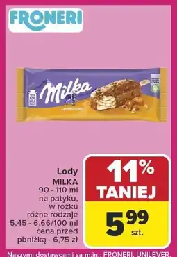 Carrefour Lody Milka na patyku, różne rodzaje Froneri oferta