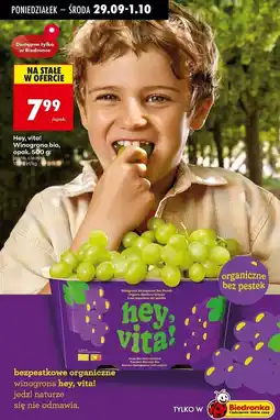 Biedronka Winogrona jasne bezpestkowe bio Hey, Vita! oferta