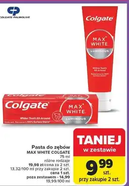 Carrefour Pasta do zębów luminous Colgate Max White oferta