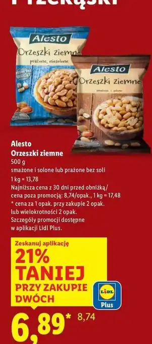 Lidl Orzeszki ziemne prażone i niesolone Alesto oferta