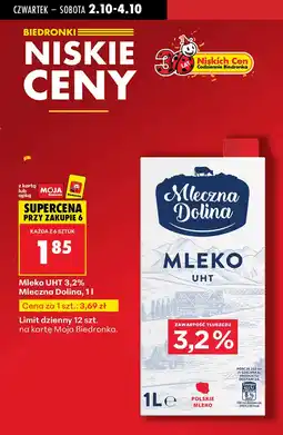 Biedronka Mleko UHT 3,2% Mleczna Dolina 1l oferta