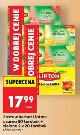 Biedronka Zestaw herbat Lipton: czarna 50 torebek + zielona 2 x 20 torebek oferta