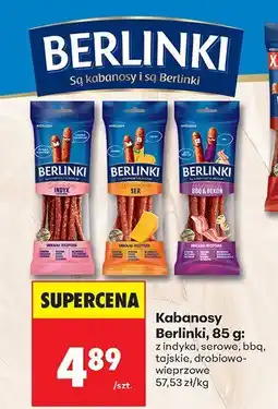Biedronka Kabanosy Berlinki 85 g z indyka, serowe, bbq, wieprzowe, drobiowo-wieprzowe oferta
