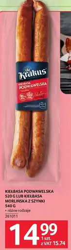 Selgros Kiełbasa podwawelska 520 g lub kiełbasa morlińska z szynki 540 g Krakus oferta