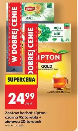 Biedronka Zestaw herbat Lipton: czarna 92 torebki + ziołowa 20 torebek oferta