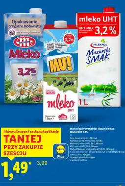 Lidl Mleko Mazurski Smak UHT 3,2% 1L Mlekpol oferta