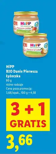 Lidl Danie HiPP BIO Pierwsza łyżeczka różne rodzaje 3+1 GRATIS oferta