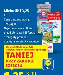 Lidl Mleko UHT 3,2% 1L Milbona oferta