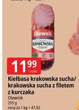 E.Leclerc Kiełbasa krakowska sucha z fileta kurczaka Olewnik oferta