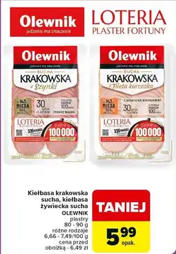 Carrefour Kiełbasa krakowska sucha, kiełbasa żywiecka 80-90g Olewnik oferta
