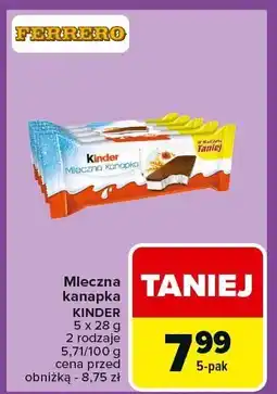 Carrefour Mleczna kanapka KINDER 5x28g oferta