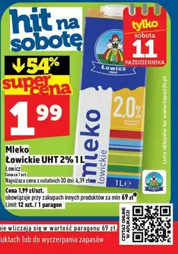 Topaz Mleko Łowickie UHT 2% 1L Łowicz oferta