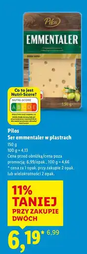 Lidl Ser emmentaler Pilos w plastrach 150g oferta
