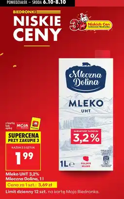 Biedronka Mleko UHT 3,2% 1 l Mleczna Dolina oferta