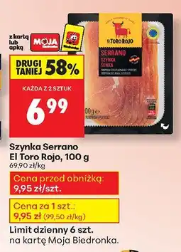 Biedronka Szynka Serrano El Toro Rojo 100 g oferta