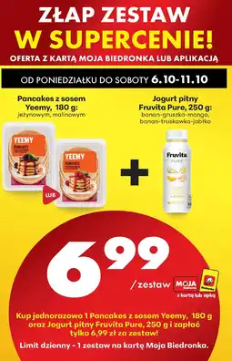 Biedronka Zestaw: Pancakes z sosem Yeemy + jogurt pitny Fruvita Pure Biedronka oferta