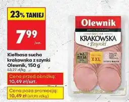 Biedronka Kiełbasa krakowska sucha z szynki Olewnik oferta
