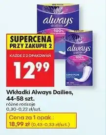 Biedronka Wkładki higieniczne normal Always Dailies Soft Like Cotton oferta